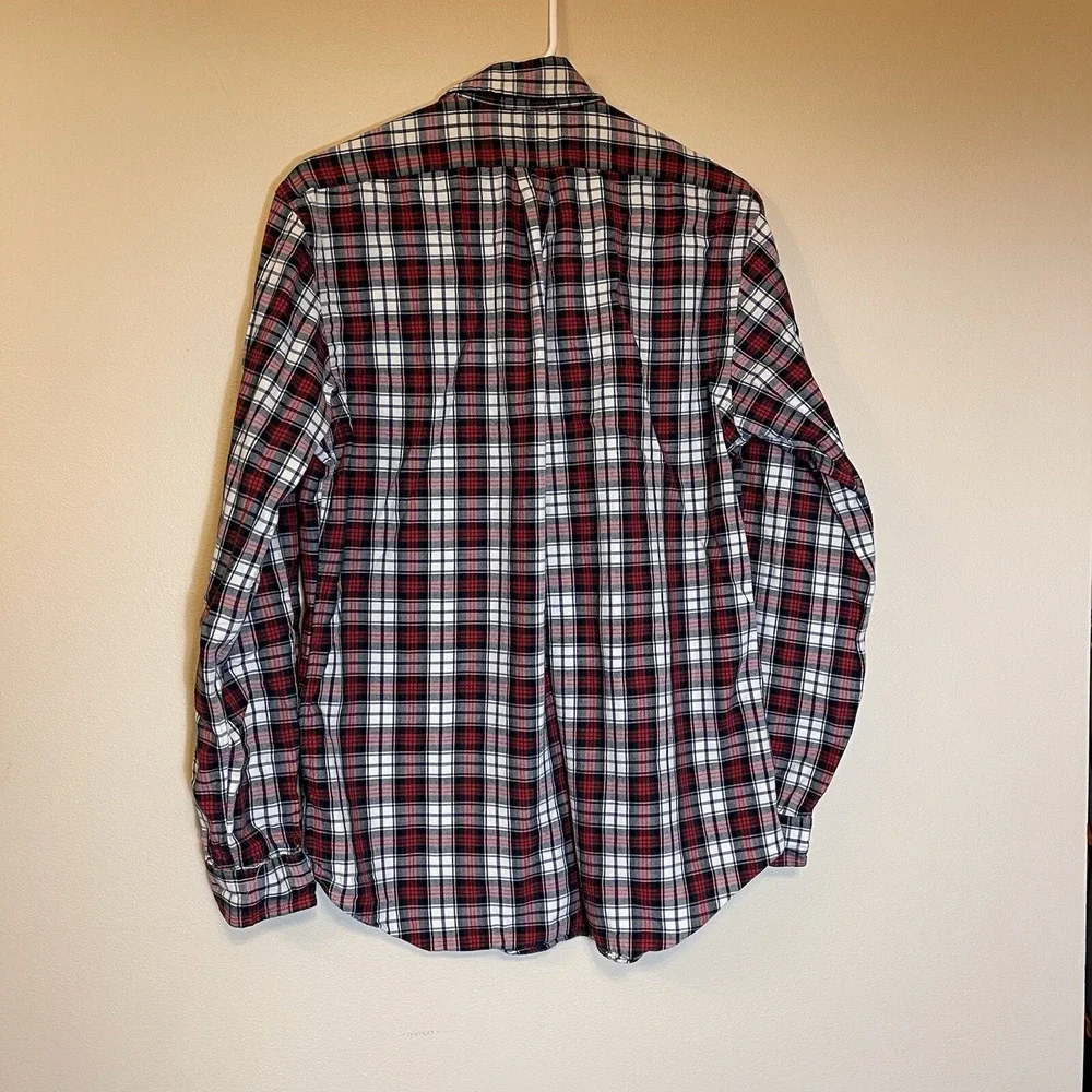 Ralph Lauren Mens Custom Fit‎ Plaid Button Down Shirt Red Navy White Medium